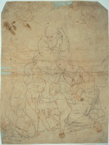 Aziz Elizabeth ve Bebek Vaftizci Yahya ile Kutsal Aile by Raphael