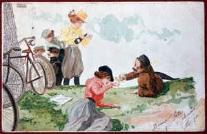 Ülke Partisi: Piknik ve Bisiklete binme - R. Kirchner tarafından yapılan illüstrasyon, v.1900