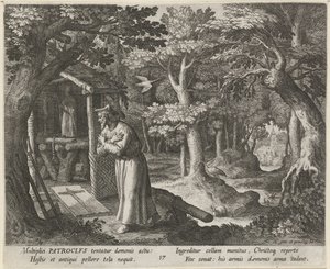 Bir keşiş olarak Néris Aziz Patroclus Münzevilerin Erdemli Hayatları (dizi adı) Trophaeum vitae solitariae (seri başlığı) by Raphaël Sadeler (I)