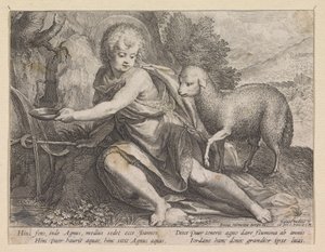 Vaftizci Yahya kuyu başında genç bir adam olarak by Raphaël Sadeler (I)