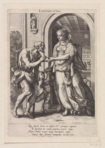 Hayır kurumu Eleemosyna (nesne üzerindeki başlık) Altı Hıristiyan Erdem (dizi başlığı) by Raphaël Sadeler (I)