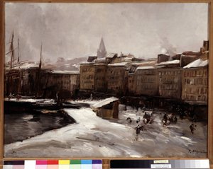 Quai du port, Marsilya, kar altında Boyama Raymond Allegre (1857-1933) tarafından Boyut 56x74 cm. Zorunlu söz: Saygılar de Provence Marsilya vakıf koleksiyonu by Raymond Allegre