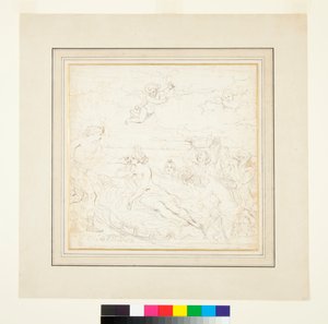 Teklif getiren Apollo, Amphitrite ve Deniz Tanrıları (siyah tebeşir üzerine kalem ve kahverengi mürekkep)