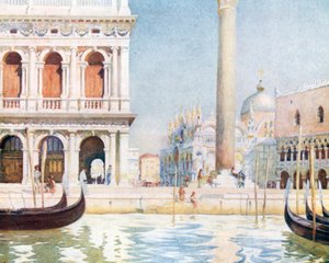 Kütüphane, Piazzetta (renkli taş baskı) by Reginald Barratt