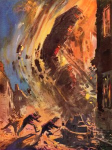 Blitz, II. Dünya Savaşı sırasında çökmekte olan bir binadan kaçan savaş zamanı İngiliz Ulusal İtfaiye Teşkilatının itfaiyecileri