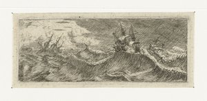 Bir fırtınada gemiler ile küçük deniz manzarası Küçük Deniz Manzaraları (dizi başlığı) by Reinier Nooms