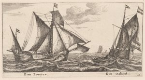 Bir Boeier ve bir Galliot by Reinier Nooms, called Zeeman