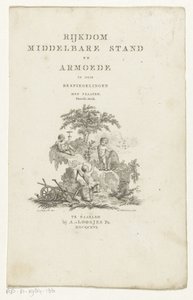Bir dağ manzarasında öznitelikleri olan üç putti Adriaan Pietersz için başlık sayfası. Loosjes, Üç Yansımada Orta Sınıfın Zenginliği ve Yoksulluk, 1816 by Reinier Vinkeles (I)