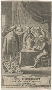 Tüccar yazı masasında Başlık sayfası: J. van der e.a., Verscheyde voyagien, sık sık reysen, 1652 by Reinier van Persijn