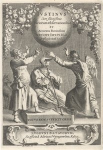 Minerva en twee geketende figürü Başlık sayfası: A. Thysius, Justinus