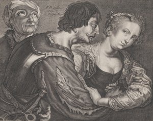 Procurress: yaşlı bir kadın, bir asker ve bir kadın, yaklaşık. 1635-68. by Reinier van Persyn