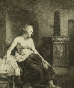 Sobanın Yanında Yarı Giyinmiş Oturan Bir Kadın, 1658 by Rembrandt van Rijn