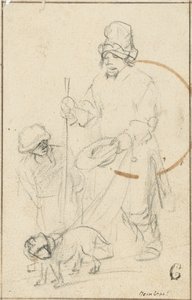 Kör bir dilenci çocuk ve bir köpek by Rembrandt van Rijn