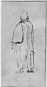 Arkadan görünen, sola doğru yürüyen bir adam (kağıt üzerine kalem ve mürekkep) by Rembrandt Harmensz. van Rijn