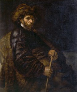Elinde sopayla oturan adam (tuval üzerine yağlıboya) by Rembrandt Harmensz. van Rijn