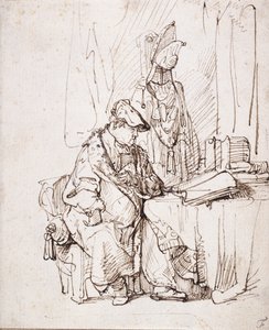 Soyunma Odasında Bir Aktör (beyaz kağıt üzerine kalem ve kahverengi mürekkep) by Rembrandt Harmensz. van Rijn