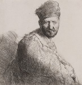 Kürklü Doğu Şapkalı ve Cüppeli Sakallı Adam by Rembrandt van Rijn