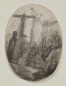 İki Hırsız Arasında Çarmıha Gerilmiş İsa: Bir Oval Plaka, c.1641 (aşındırma ve kuru nokta) by Rembrandt van Rijn