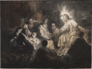 Gethsemane Bahçesinde Mesih ve Havarileri, Rembrandt van Rhijn (1606-1669). Kalem, fırça, gri ve kahverengi renk, kağıt üzerine suluboya, yaklaşık 1634. Ebat : 35,7x47,8 cm. Teylers Müzesi, Haarlem by Rembrandt Harmensz. van Rijn