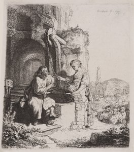 İsa ve Samiriyeli Kadın: Harabeler Arasında by Rembrandt van Rijn