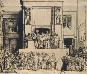 İnsanlara sunulan Mesih: dikdörtgen plaka by Rembrandt van Rijn