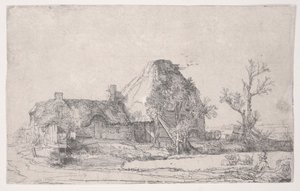 Bir Adam Eskiziyle Yazlık ve Çiftlik Binaları, c.1645 (gravür) by Rembrandt van Rijn
