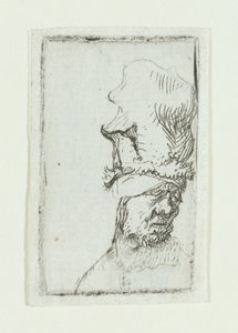 Yüksek şapkalı bir adamın başı (gravür) by Rembrandt van Rijn