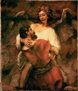 Yakup melekle savaşıyor (tuval üzerine resim) by Rembrandt Harmensz. van Rijn