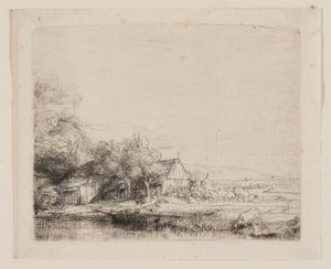 Bir İnek İçme Manzarası, yaklaşık 1650 (fildişi kaplı kağıt üzerine aşındırma ve kuru nokta) by Rembrandt Harmensz. van Rijn