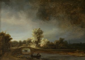 Taş Köprülü Peyzaj, c.1638 (panel üzeri yağlı boya) by Rembrandt van Rijn