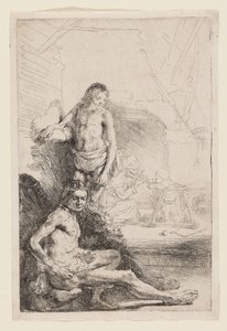 Erkek Çıplak Oturmuş ve Ayakta, yaklaşık 1646 (fildişi kaplı kağıt üzerine gravür) by Rembrandt Harmensz. van Rijn
