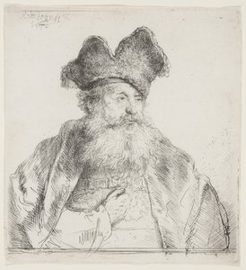 Bölünmüş Kürk Şapkalı Yaşlı Adam by Rembrandt van Rijn