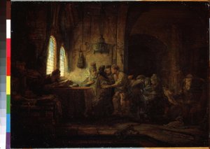 Bağdaki Emekçilerin Mesel veya On Birinci Saatin Emekçilerinin Mesel (Bağdaki Emekçilerin Benzetmesi). Rembrandt (1606-1669) olarak bilinen Harmenszoon van Rijn tarafından yapılan tablo by Rembrandt Harmensz. van Rijn