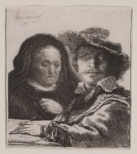 Sanatçının Annesiyle Otoportre by Rembrandt van Rijn