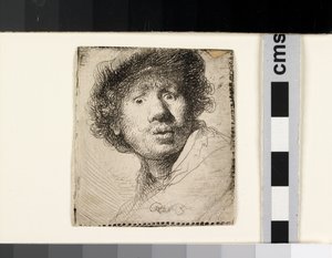 Şapkalı, ağzı açık otoportre by Rembrandt van Rijn