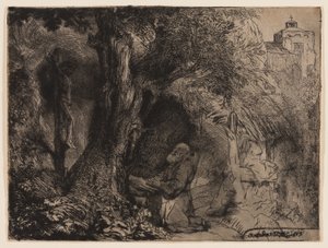 Aziz Francis Ağacın Altında Dua Ediyor by Rembrandt Harmensz. van Rijn