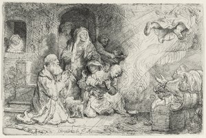 Tobias Ailesinden Ayrılan Melek (kağıt üzerine kalem ve mürekkep) by Rembrandt van Rijn