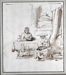 Kutsal Aile. Kalem ve mürekkep çizimi (çizim) by Rembrandt Harmensz. van Rijn