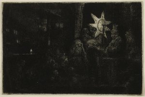 The Star of the Kings: A Night Piece, c.1651 (fildişi kaplı kağıt üzerine gravür, kuru nokta ve gravür) by Rembrandt Harmensz. van Rijn