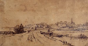 Sloten görünümü, c.1650 (kağıt üzerinde kahverengi lekeli kalem ve mürekkep) by Rembrandt Harmensz. van Rijn