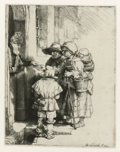 Kör Bir Hurdy-gurdy Oyuncu ve Ailesi Kör bir hurdy-gurdy oyuncusu ve aile sadaka alıyor by Rembrandt van Rijn