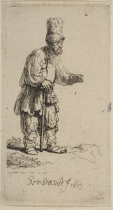 Yüksek Şapkalı, Sopaya Yaslanmış Bir Köylü, 1639. by Rembrandt van Rijn