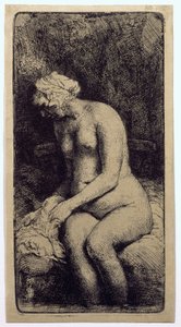 Bir Derede Ayaklarını Yıkanan Bir Kadın by Rembrandt van Rijn