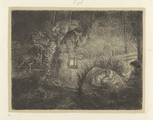 Çobanlara teklif veren: nachtstuk Seksen beş orijinal baskının toplanması (seri başlığı) by Rembrandt van Rijn