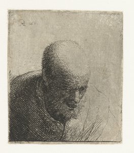 Kel adam ağzı açık, aşağı bakıyor: büstü by Rembrandt van Rijn