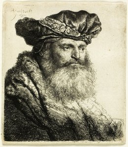 Mücevher Tokalı Kadife Şapkalı Sakallı Adam by Rembrandt van Rijn