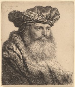 Mücevher Tokalı Kadife Şapkalı Sakallı Adam by Rembrandt van Rijn