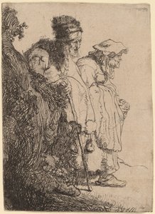 Dilenci Erkek ve Kadın Bir Bankanın Arkasında by Rembrandt van Rijn
