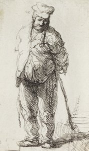 Bir Çubuğa yaslanmış dilenci (kağıt üzerinde kalem ve mürekkep) by Rembrandt van Rijn