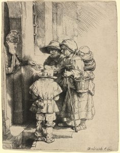 Evin Kapısında Sadaka Alan Dilenciler by Rembrandt van Rijn